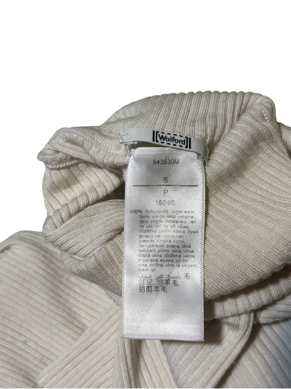 Wolford 100% Virgin Wool Ribbed Turtleneck Top Women’s Size Small In Cream - Picture 6 of 8